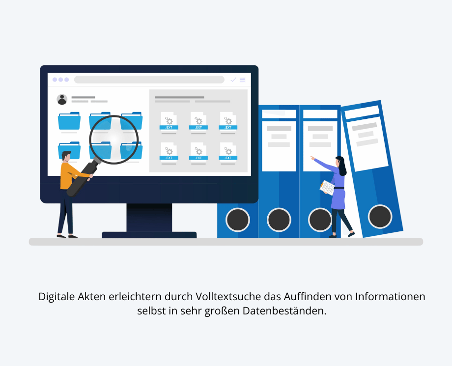 Digitale Akten erleichtern durch Volltextsuche das Auffinden von Informationen. Selbst in sehr großen Datenbeständen.